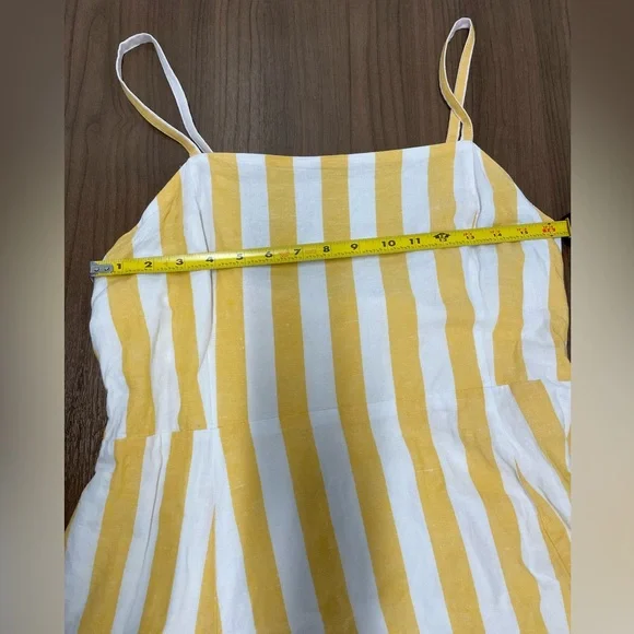 Women’s GAP Yellow and White Striped Square neck Midi Linen Blend Dress size 14 - Picture 9 of 13